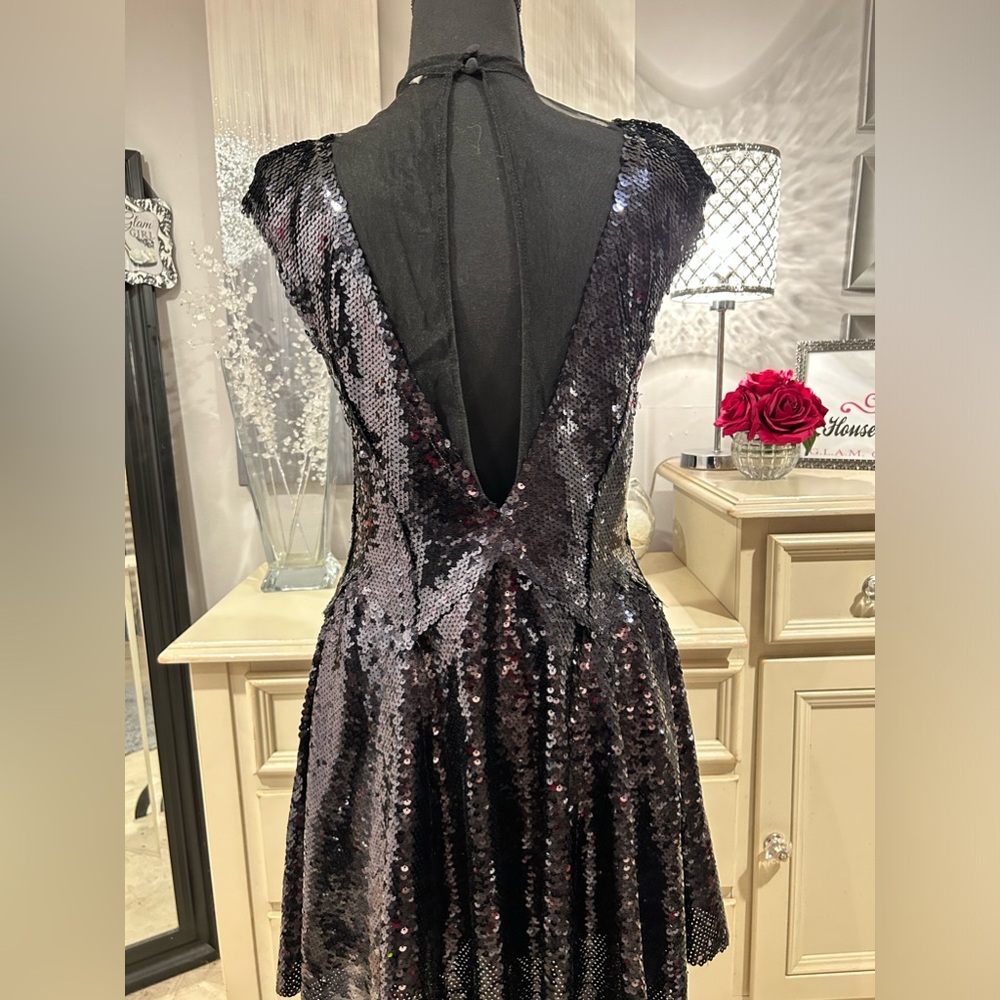 Little Black Sequined Skater Dress